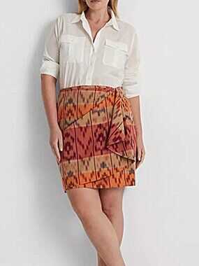 LAUREN RALPH LAUREN Geo-Motif Sash Cotton and Linen Wrap Skirt--NWT--16